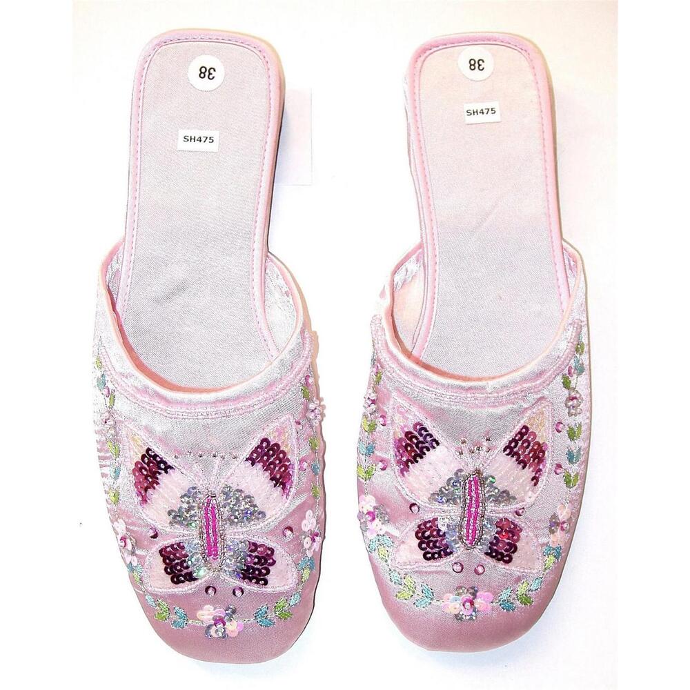 Sequin Satin Beaded Slippers PINK size 8 only
